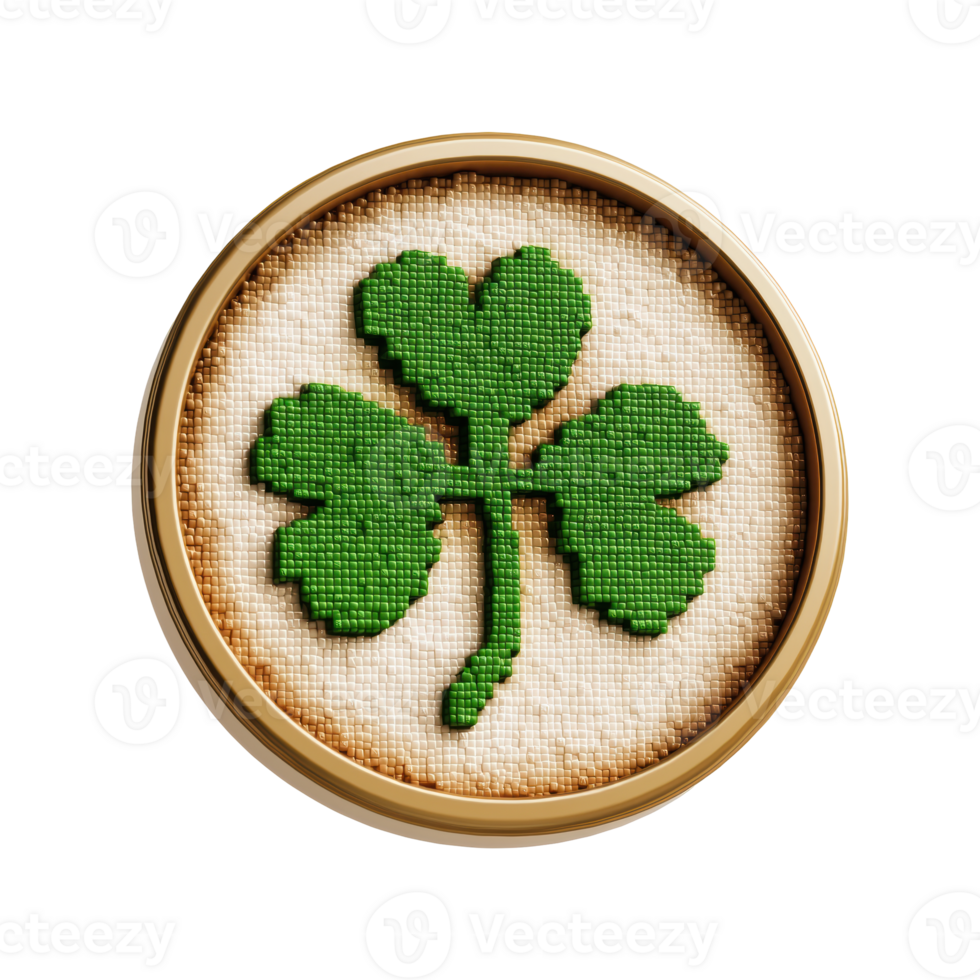 Four-Leaf Clover Embroidery In Hoop. Symbol Of Luck And Craftsmanship Isolated On Transparent Background png