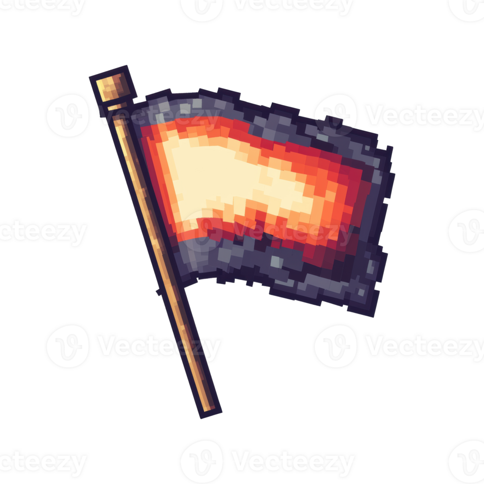 Pixel Art Flag With Fire Design. Retro Gaming And Digital Art Concept Isolated On Transparent Background png