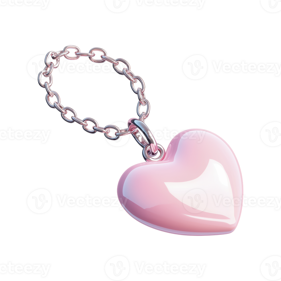 Pink Heart-Shaped Keychain With Chain. Symbol Of Love And Affection Isolated On Transparent Background png