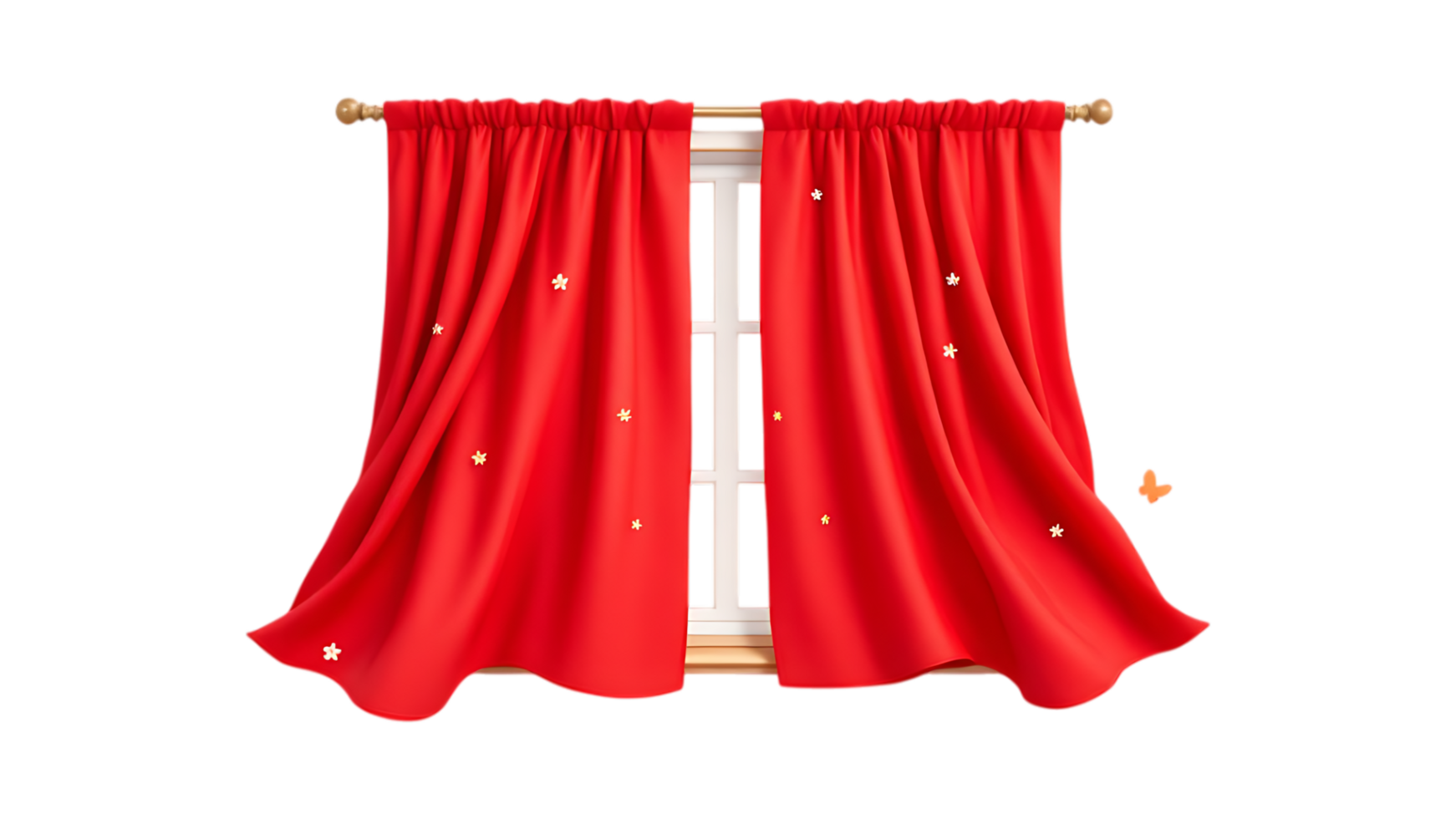 Red curtains with white dots on a window png