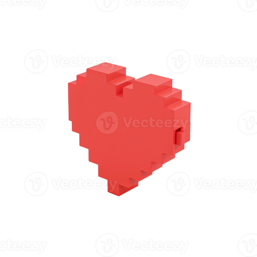 3D Pixelated Red Heart Symbol Isolated on Transparent Background for Creative Projects png