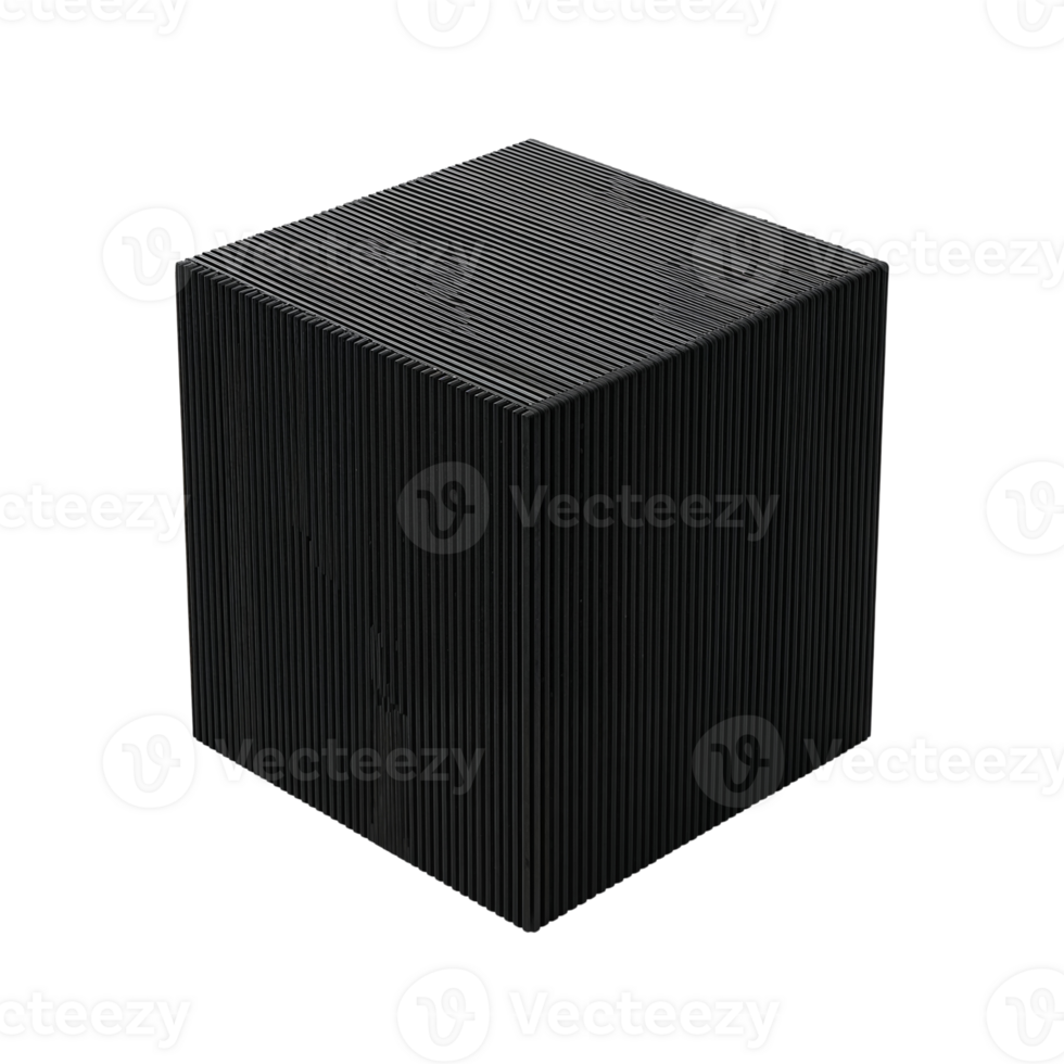 Monochromatic minimalist cube form with parallel linear texture floating on transparent space png