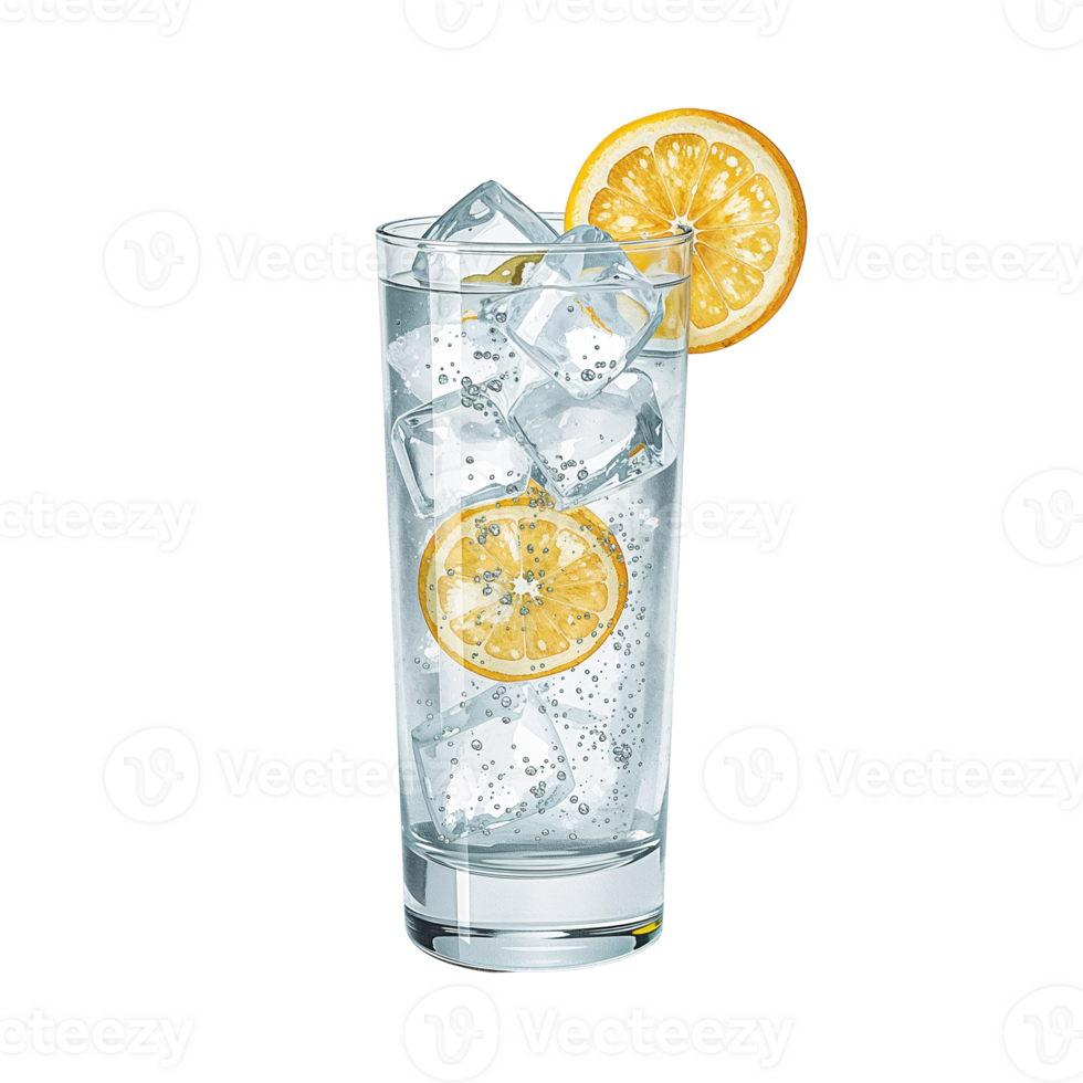 Refreshing Citrus Infusion A Sparkling Beverage with an Orange Slice Garnish on clear glass png