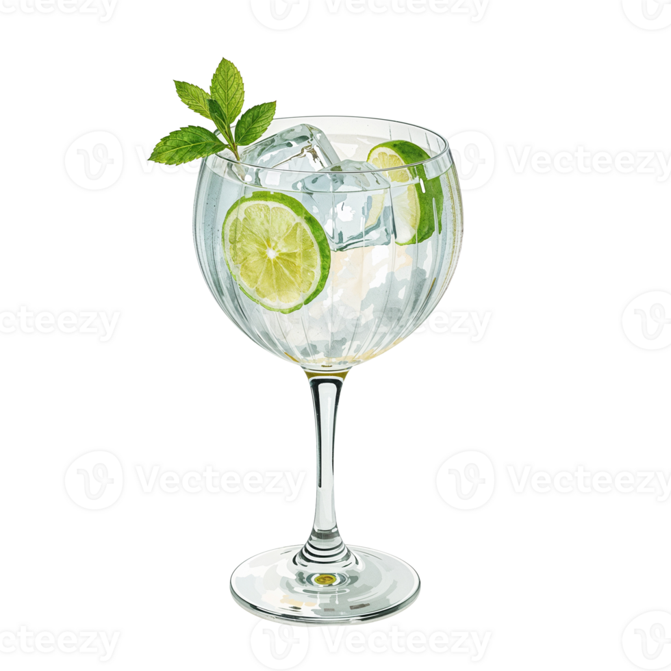 Refreshing Gin and Tonic with Citrus and Mint on a Clean White Canvas Background png