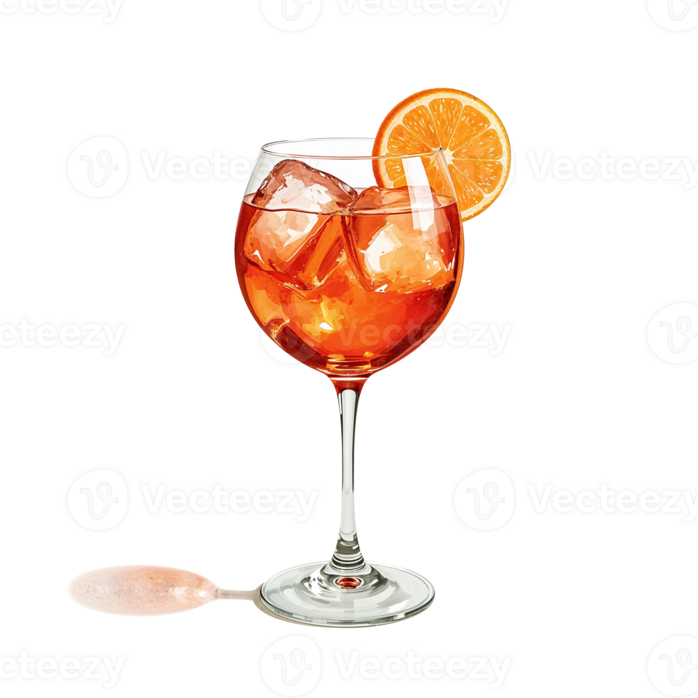Refreshing Aperol spritz cocktail with vibrant orange slice and ice cubes on transparent background png