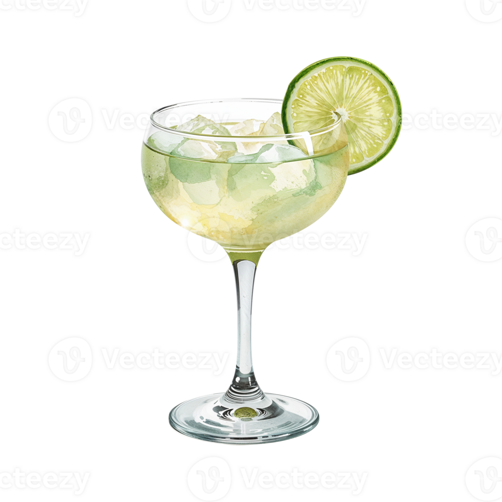 Refreshing citrus cocktail on a delicate stem glass with a slice of lime garnishisolated png