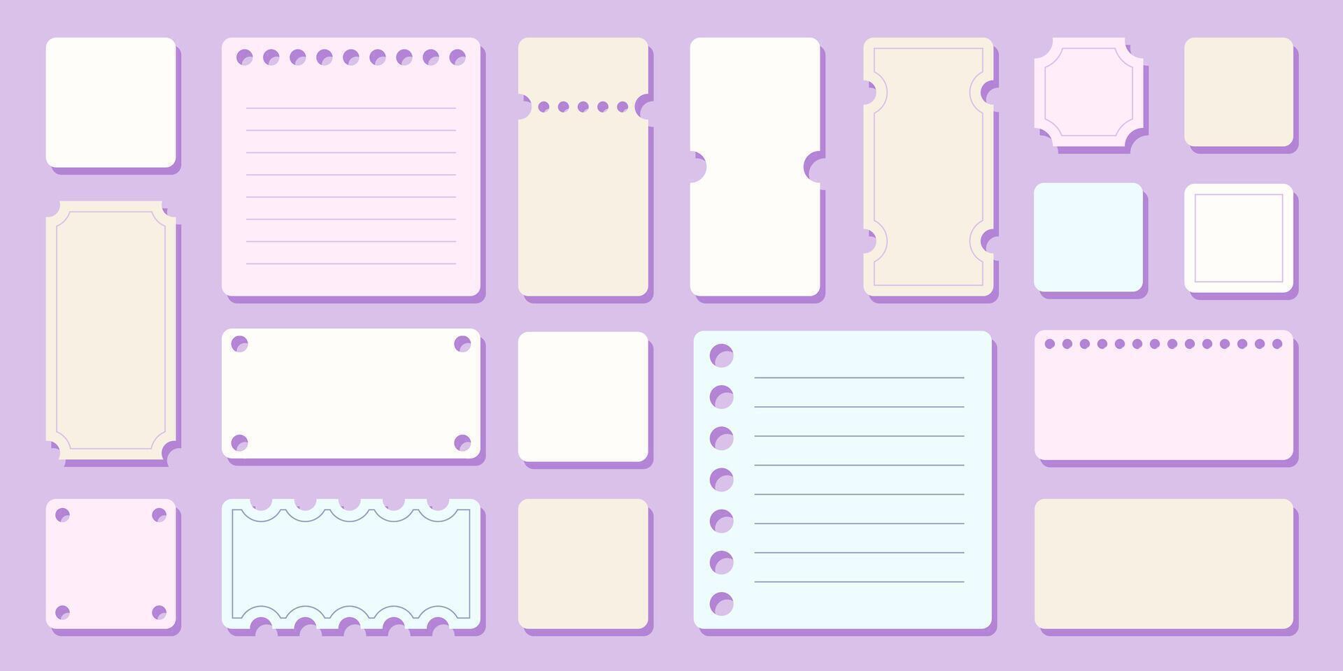 School and office sticker set with different tickets and labels shapes with stabbing and places to write reminders. Memos, adhesive papers. Graphic design elements. illustration. vector