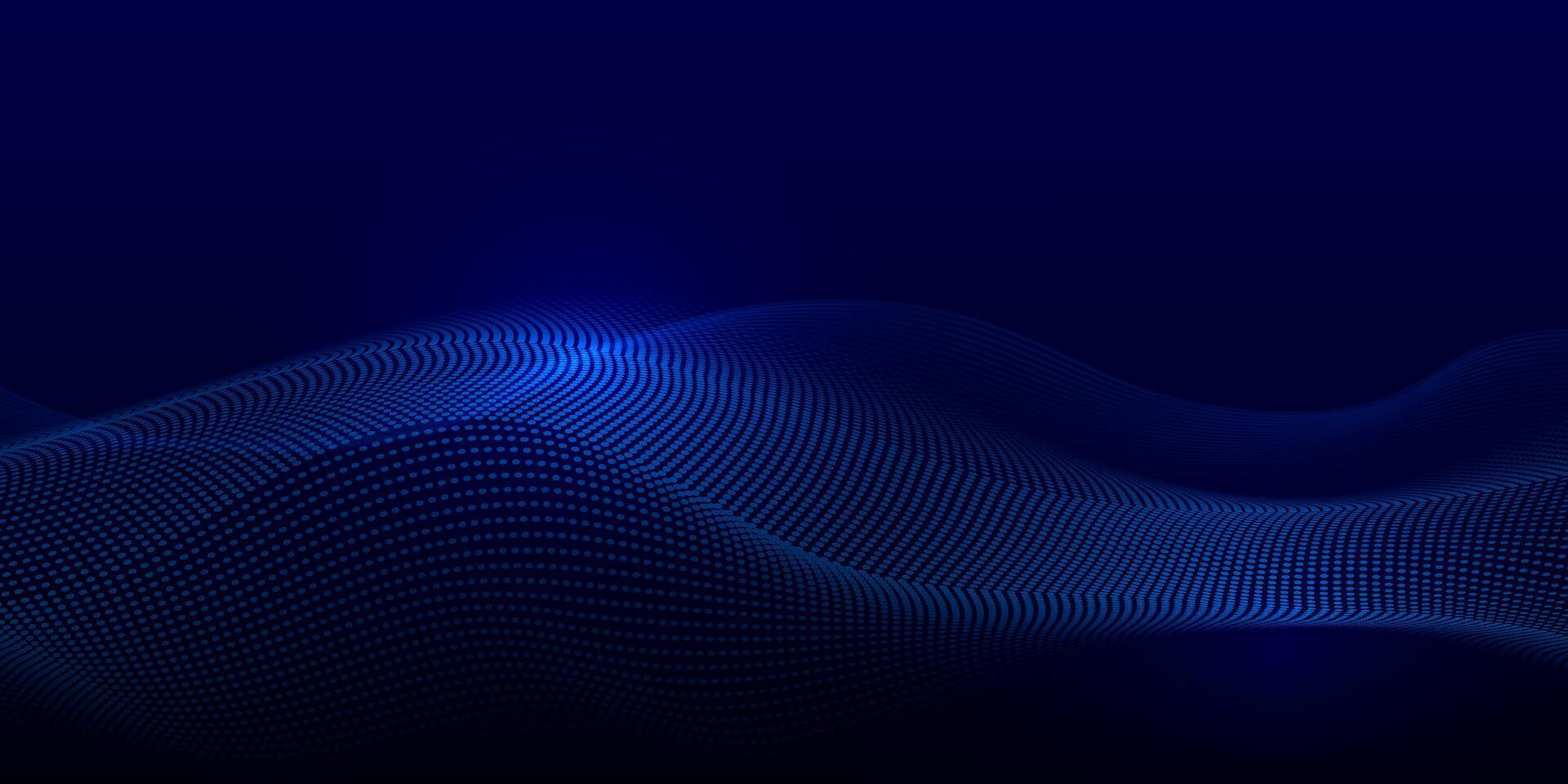 Abstract motion, smooth, soft blue wave line pattern, dot particle. Curve and fluid shape on black background vector