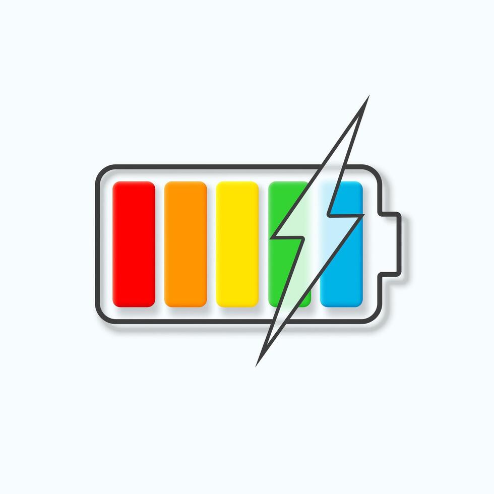 Battery charge indicator with charge levels and lightning voltage symbol. vector