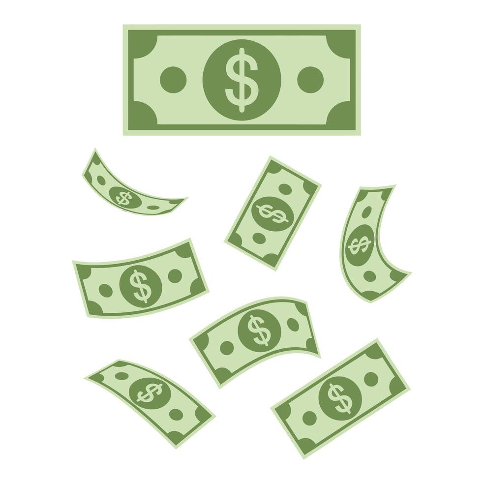Illustrative Representation of Falling Dollar Bills on a Clean White Background Finance and Wealth Concept vector