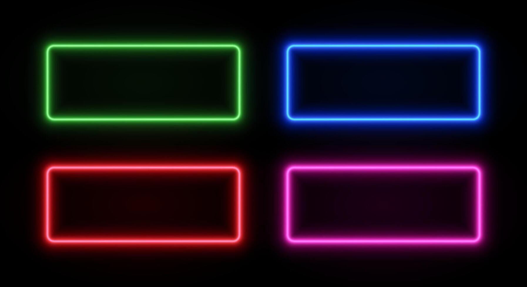 Neon glow rectangle frame. Border with laser led light. Set of fluorescent templates for game design. vector