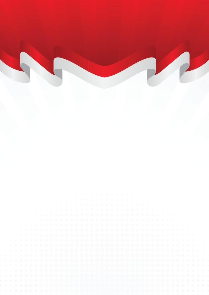 ndonesian Independence Day Background with Modern Red and White Ribbon Curve on Bright Gradient Sunburst vector