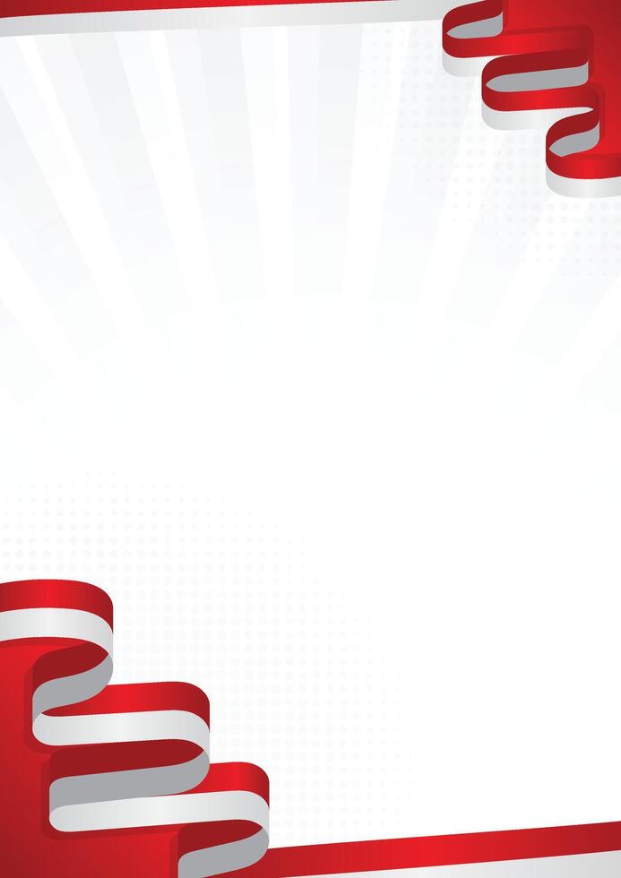 Red and White Wavy Ribbon Background with Sunburst Light Rays and Halftone Effect for Celebration Poster or National Day Design vector