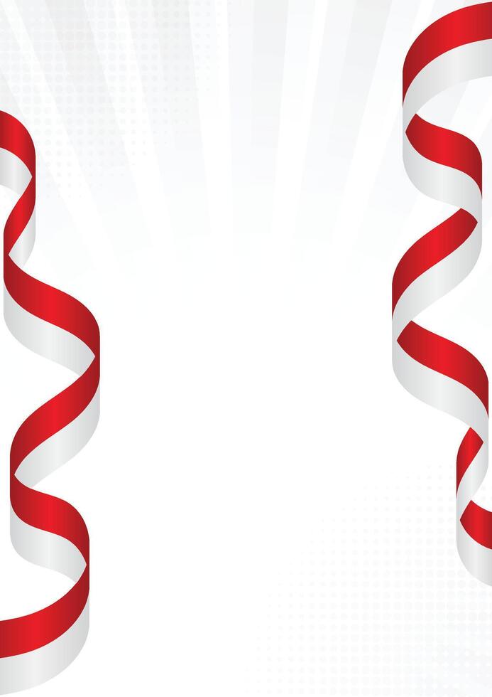 Red and White Abstract Flag Ribbon on Bright Background with Halftone and Light Rays, Perfect for Celebration Design vector