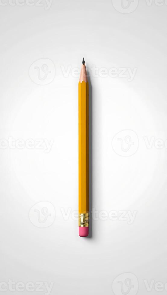Classic Yellow Pencil on White Background Minimalist Aesthetic for Creative Writing and Design Projects Emphasizing Simplicity photo