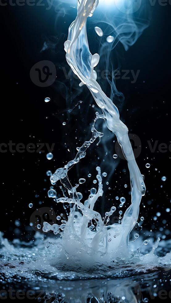 Dynamic water splash in dark background with motion blur liquid refreshment freshness and pureness illustration photo