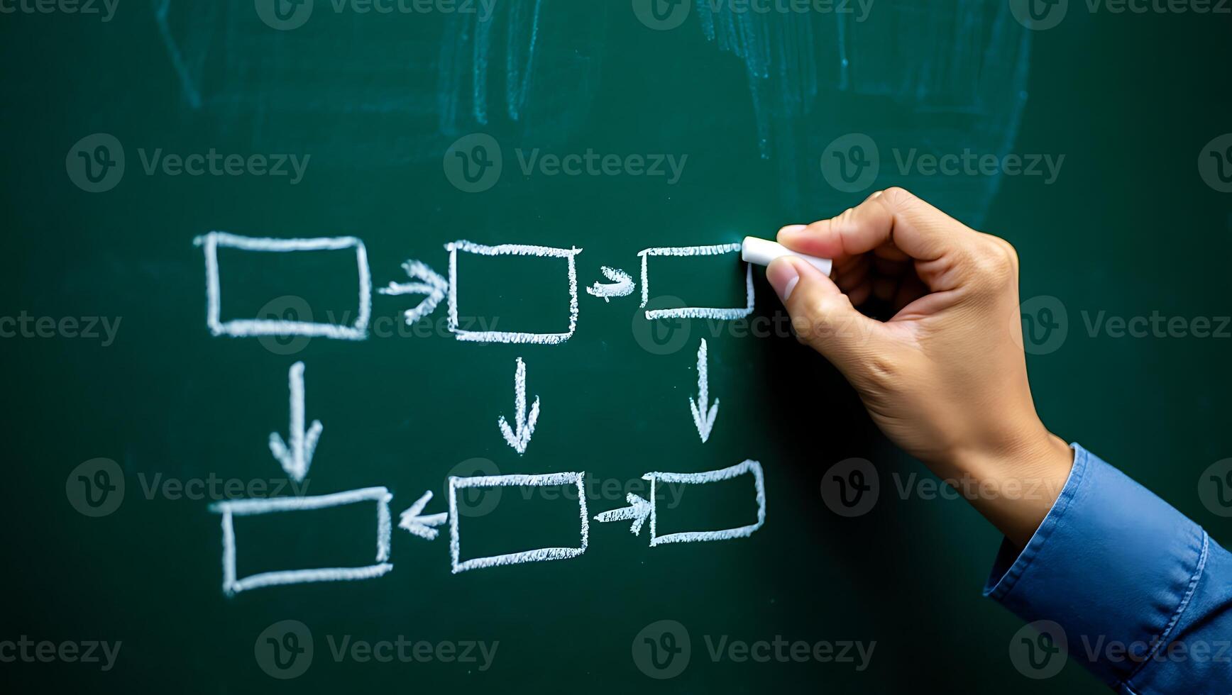 Drawing a Flowchart on a Chalkboard Representing Business Process and Workflow Diagram Depicting Strategy photo