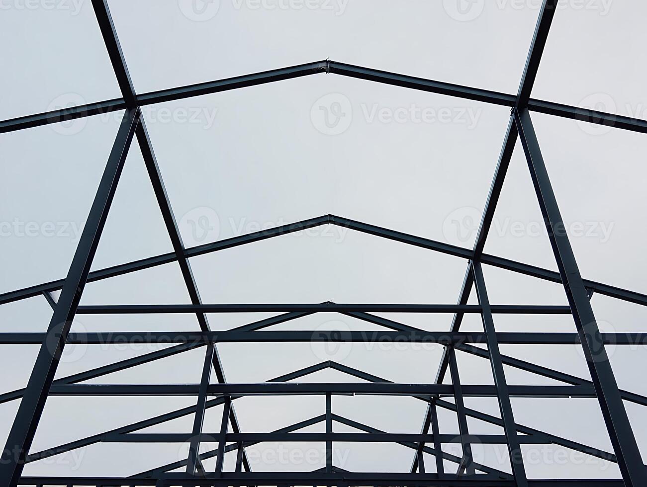 Industrial Steel Framework Under Construction against Cloudy Sky Creating Abstract Geometric Pattern Architecture and Building Design Concept photo