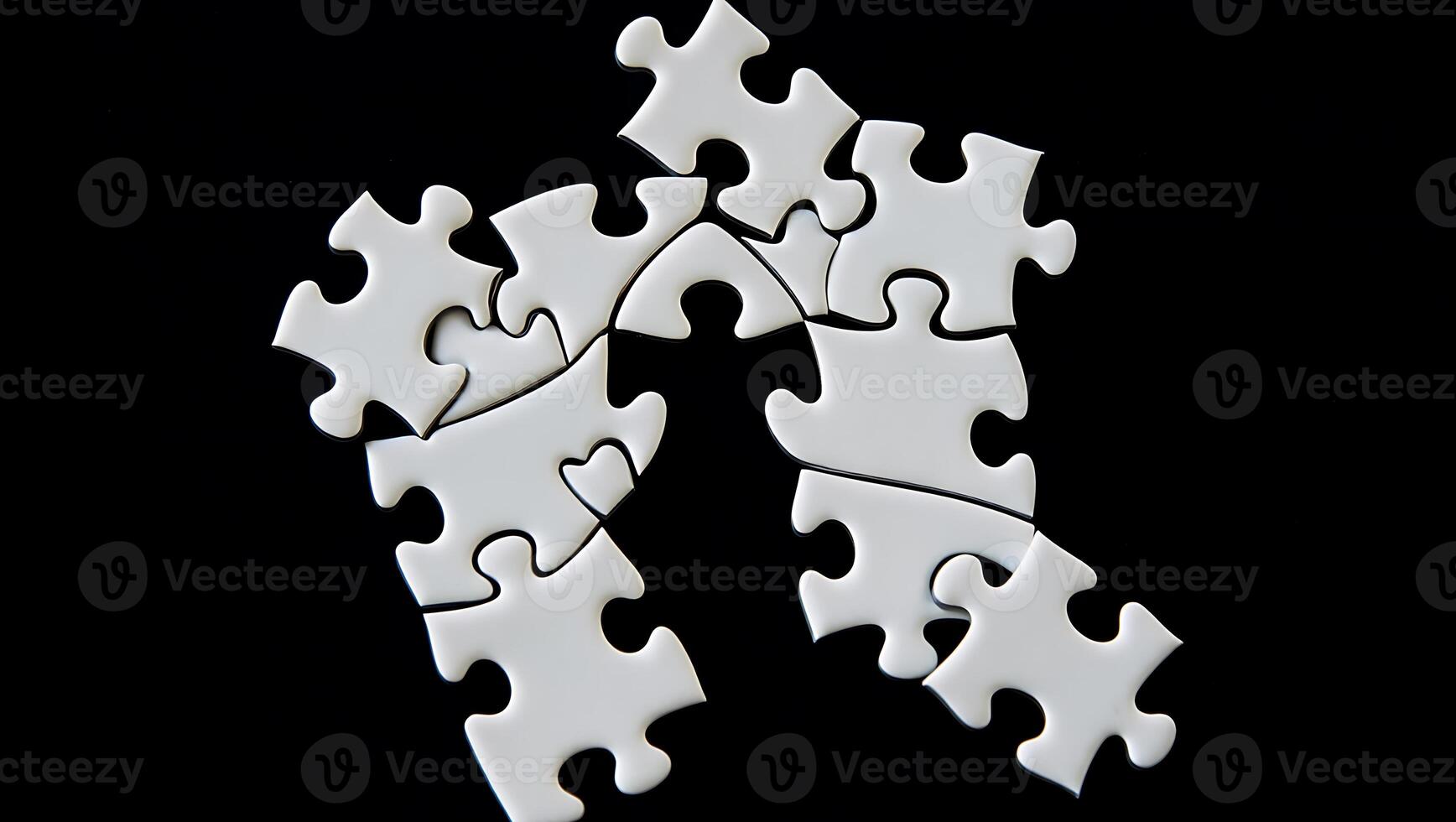 Intricate Puzzle Pieces Forming a Connected Abstract Shape on Black Background Symbolizing Unity and Problem Solving Concepts photo