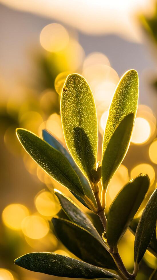 Glowing Leaves Illuminated by Warm Sunlight with Soft Bokeh Background. photo