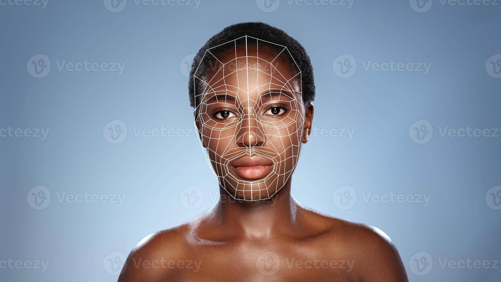 3D facial model showcasing wireframe structure, highlighting features and form for digital design photo