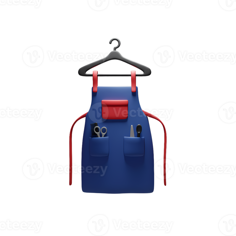 3D Barber Apron with Scissors and Comb png