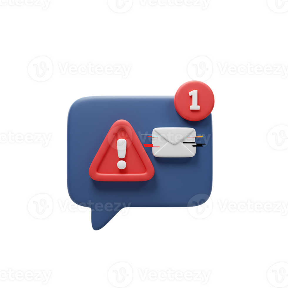 3D Alert Message Icon with Envelope and Exclamation Mark png