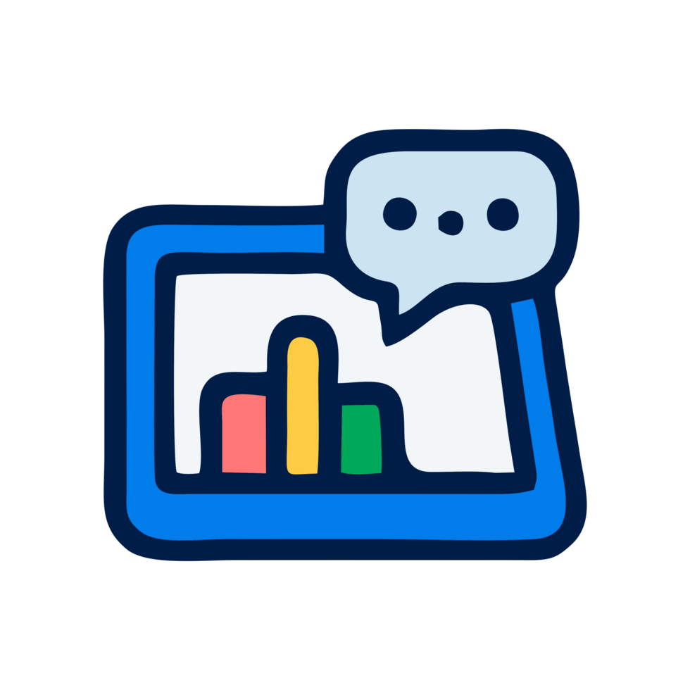 Hand Drawn Tablet Screen Showing Bar Graph with Chat Bubble Business Data Communication Concept Illustration png