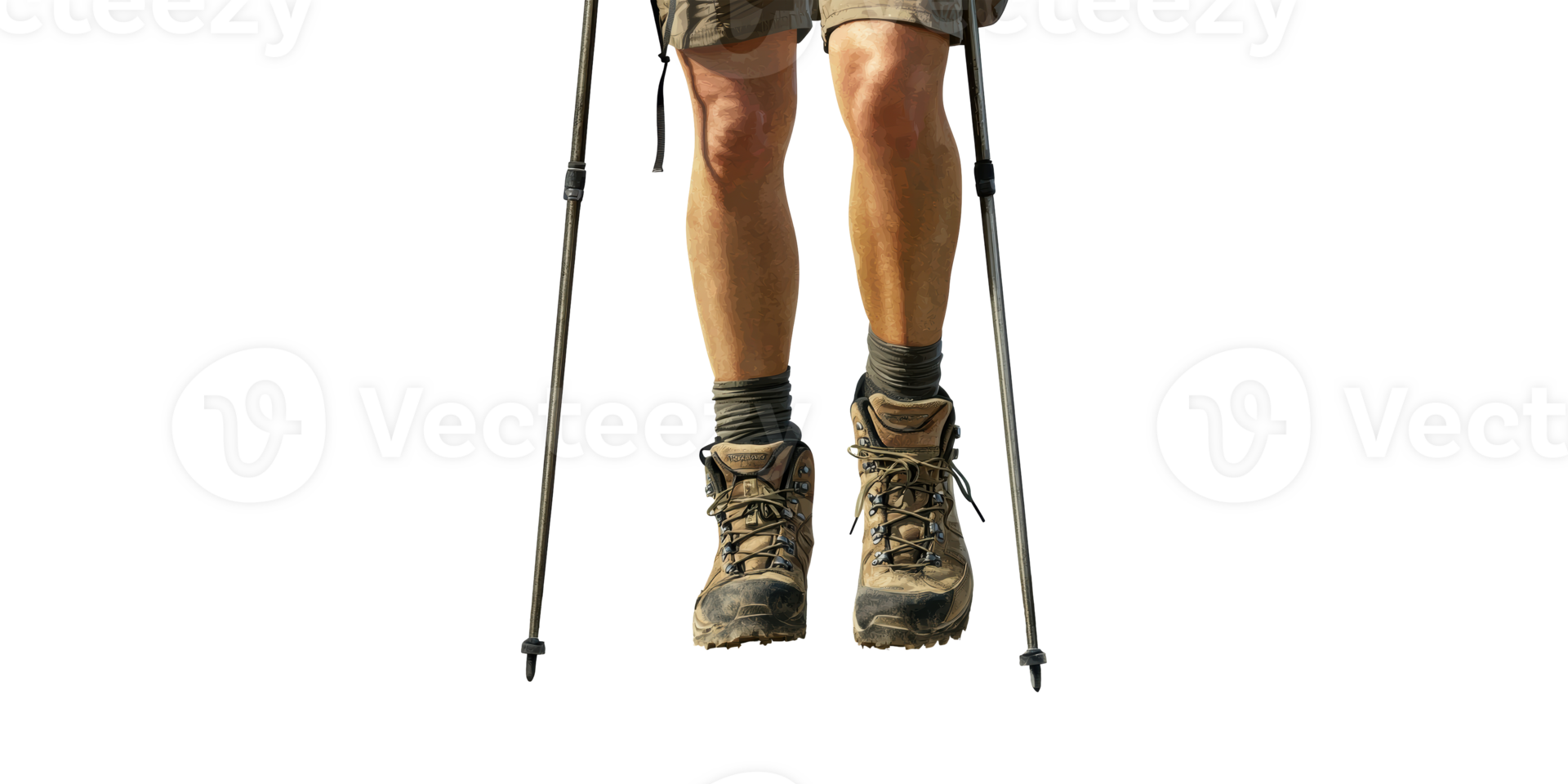 Hiker'S Legs With Trekking Poles And Boots. Outdoor Adventure And Hiking Gear Isolated On Transparent Background png