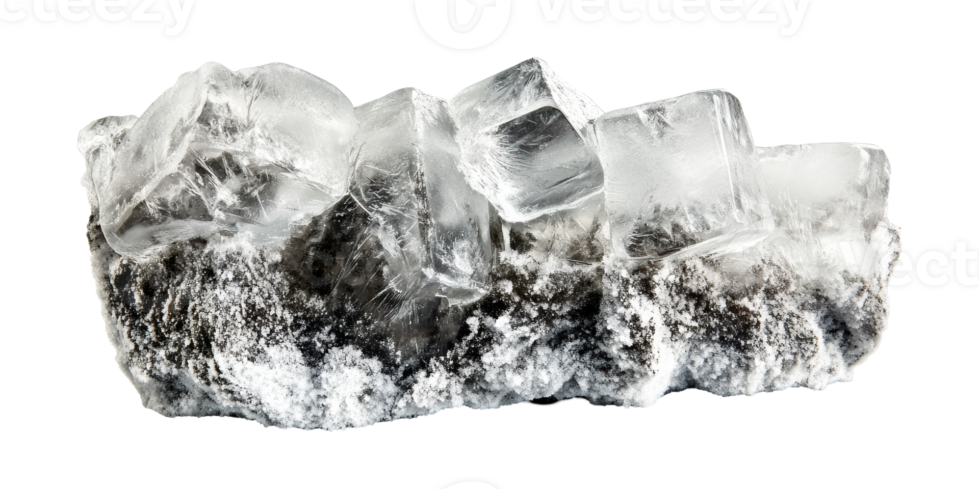 Natural Halite Crystal Formation With Ice Cubes. Mineral Specimen And Geological Study Isolated On Transparent Background png