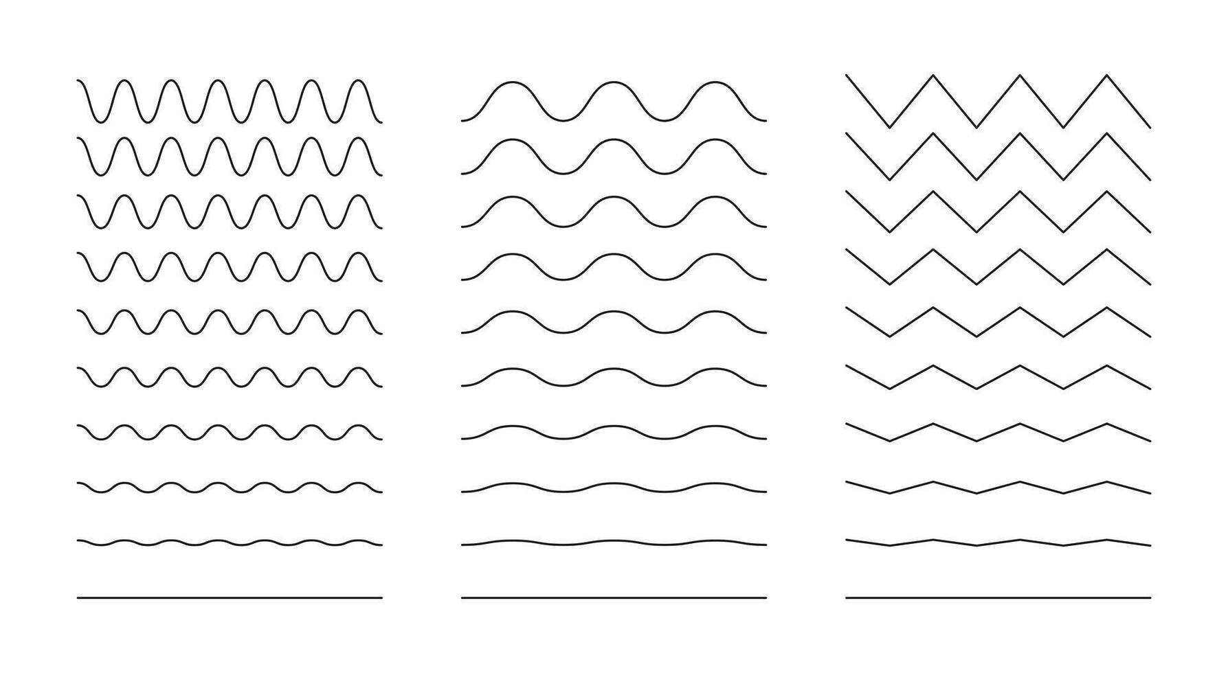 zigzag and wavy horizontal underline. Set of waves line. Wavy lines set. Wave thin line background. Wave ornament pattern. vector