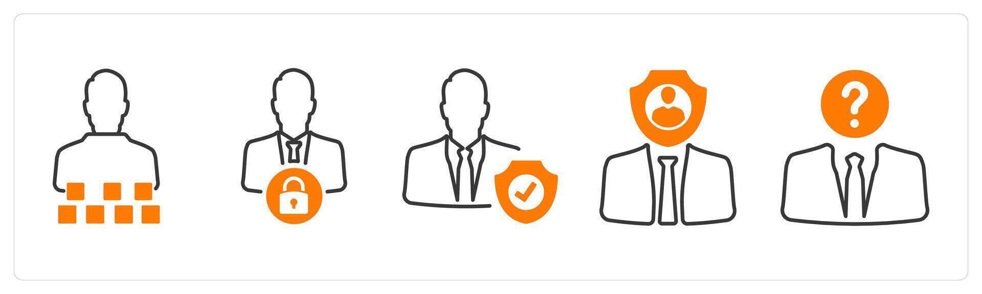 A set of 5 mix icons as encryption, profile lock, administrator in orange color vector