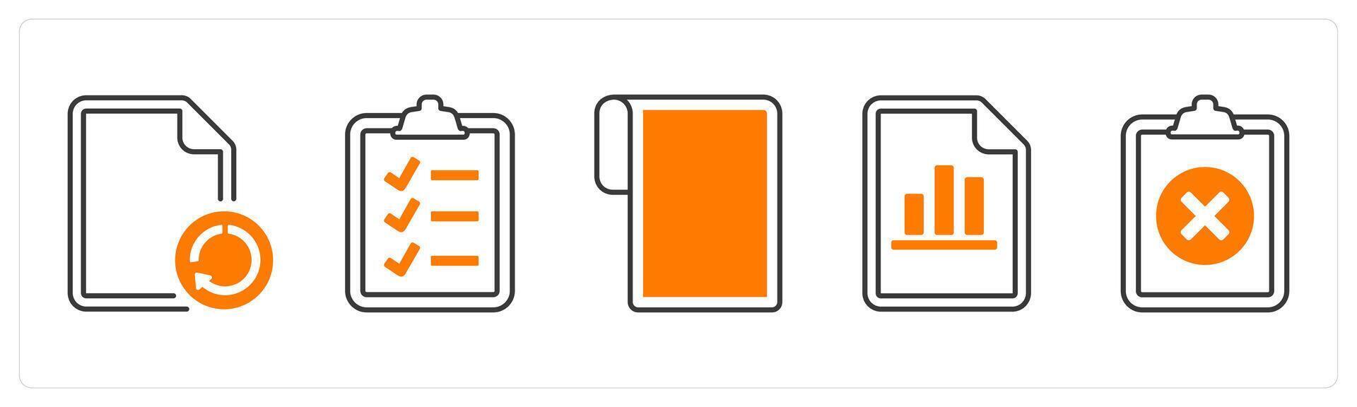 A set of 5 mix icons as update, to do list, document in orange color vector