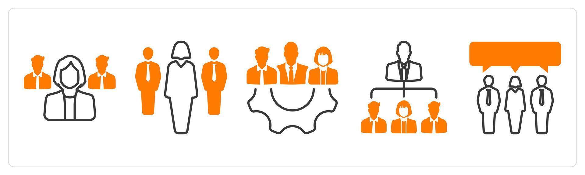 A set of 5 mix icons as manager, cooperation, leadership in orange color vector