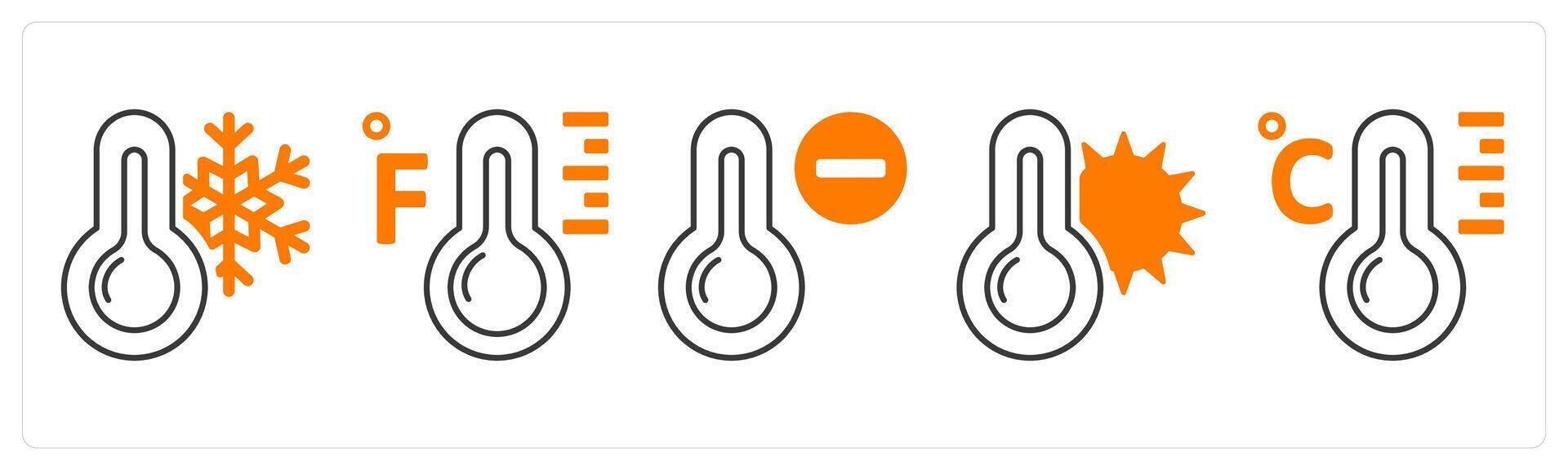 A set of 5 mix icons as thermometer, fahrenheit, cold temperature in orange color vector