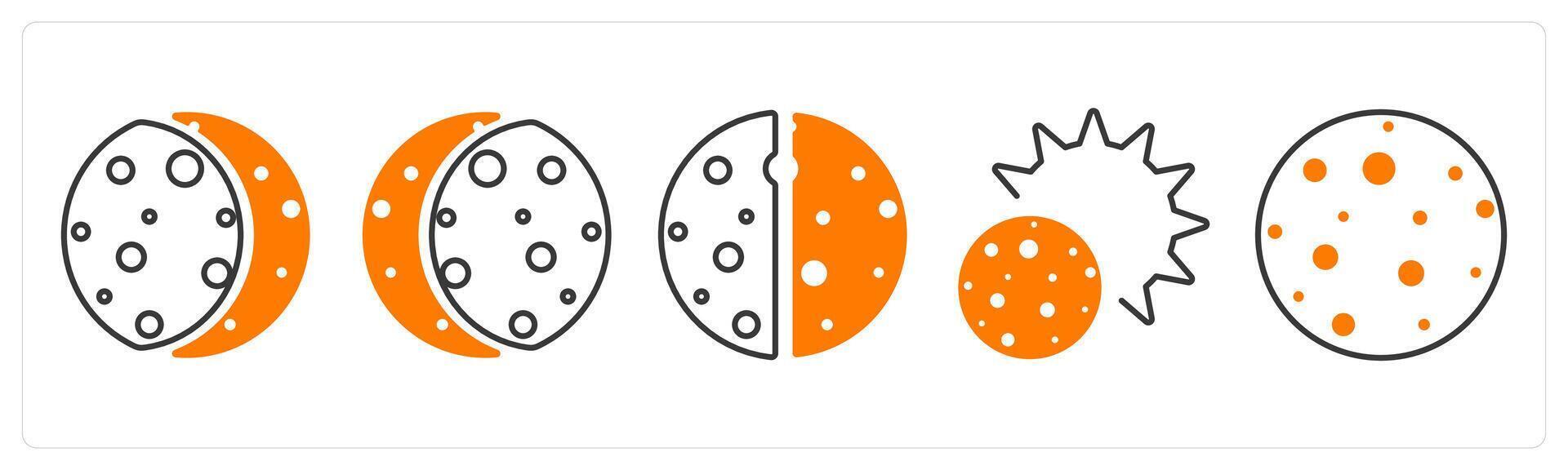 A set of 5 mix icons as solar eclipse, lunar eclipse, eclipse in orange color vector