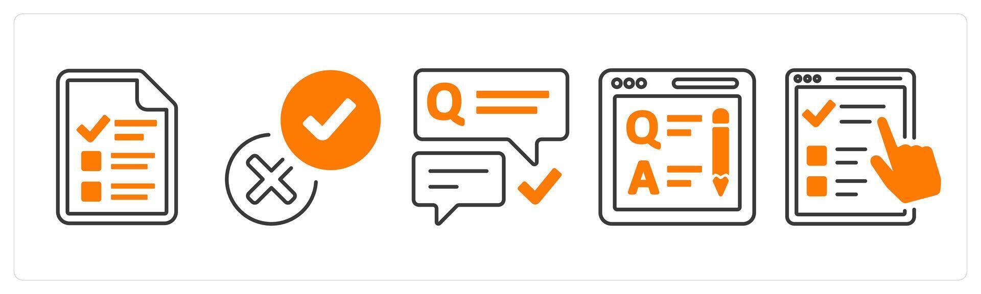 A set of 5 mix icons as survey, validation, questionnaire in orange color vector