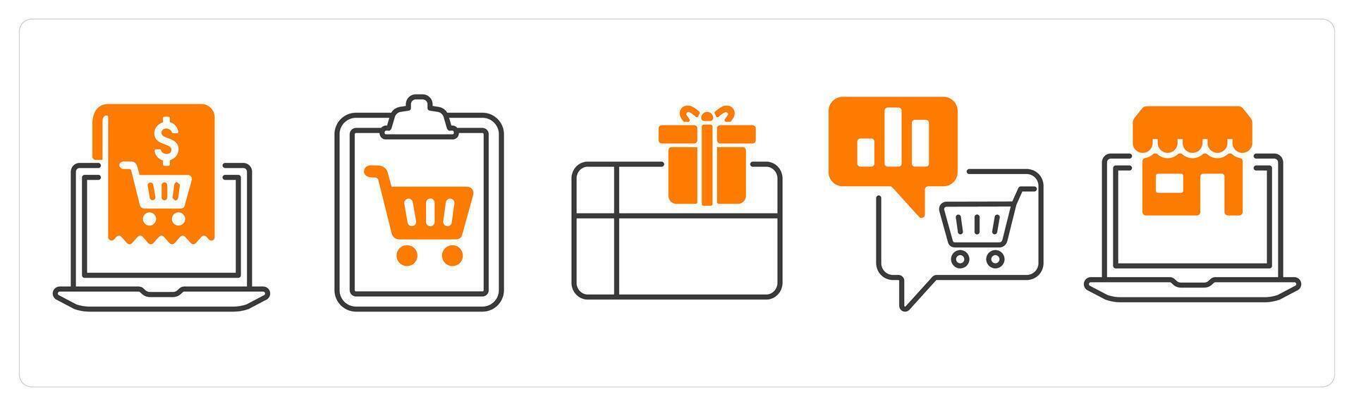 A set of 5 mix icons as checkout, shopping list, payment offer in orange color vector