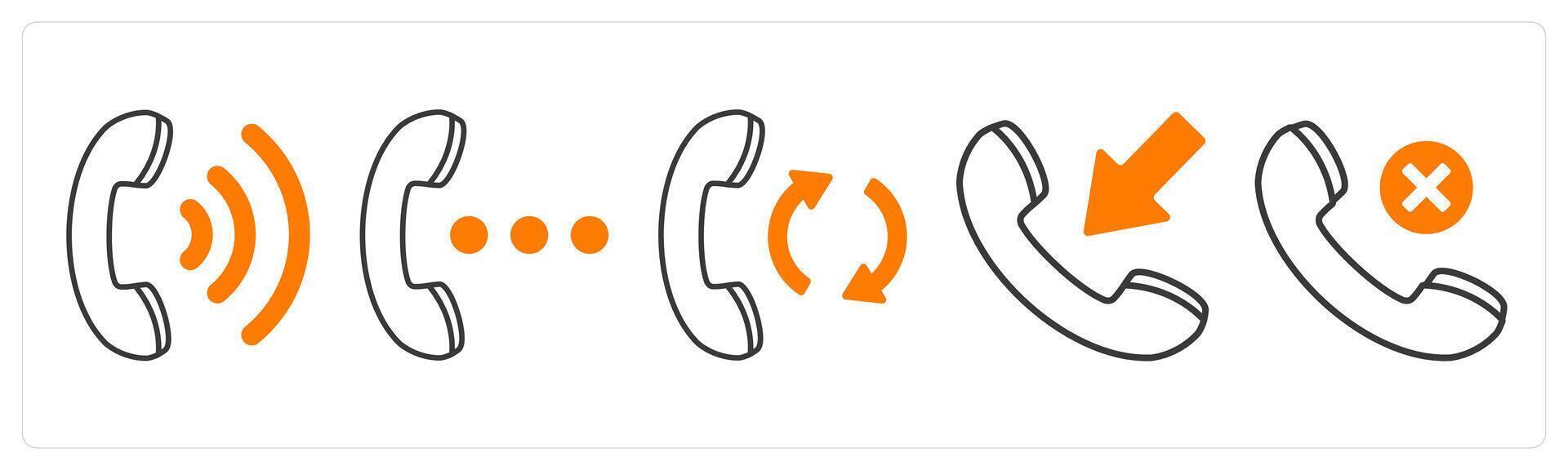 A set of 5 mix icons as dialing, speaker, call transfer in orange color vector
