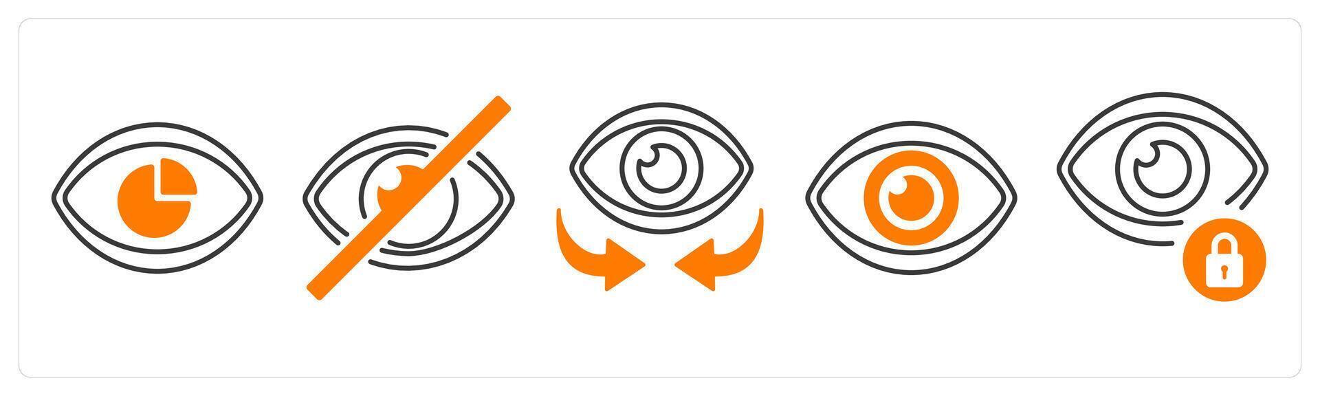 A set of 5 mix icons as performance vision, hide, vision in orange color vector