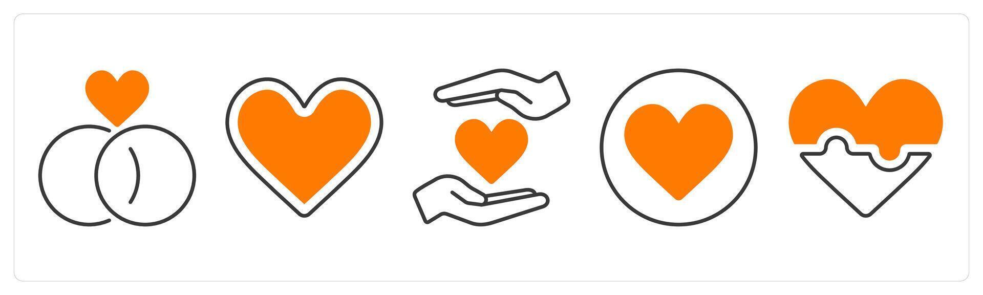 A set of 5 mix icons as relationship, heart, favorite in orange color vector