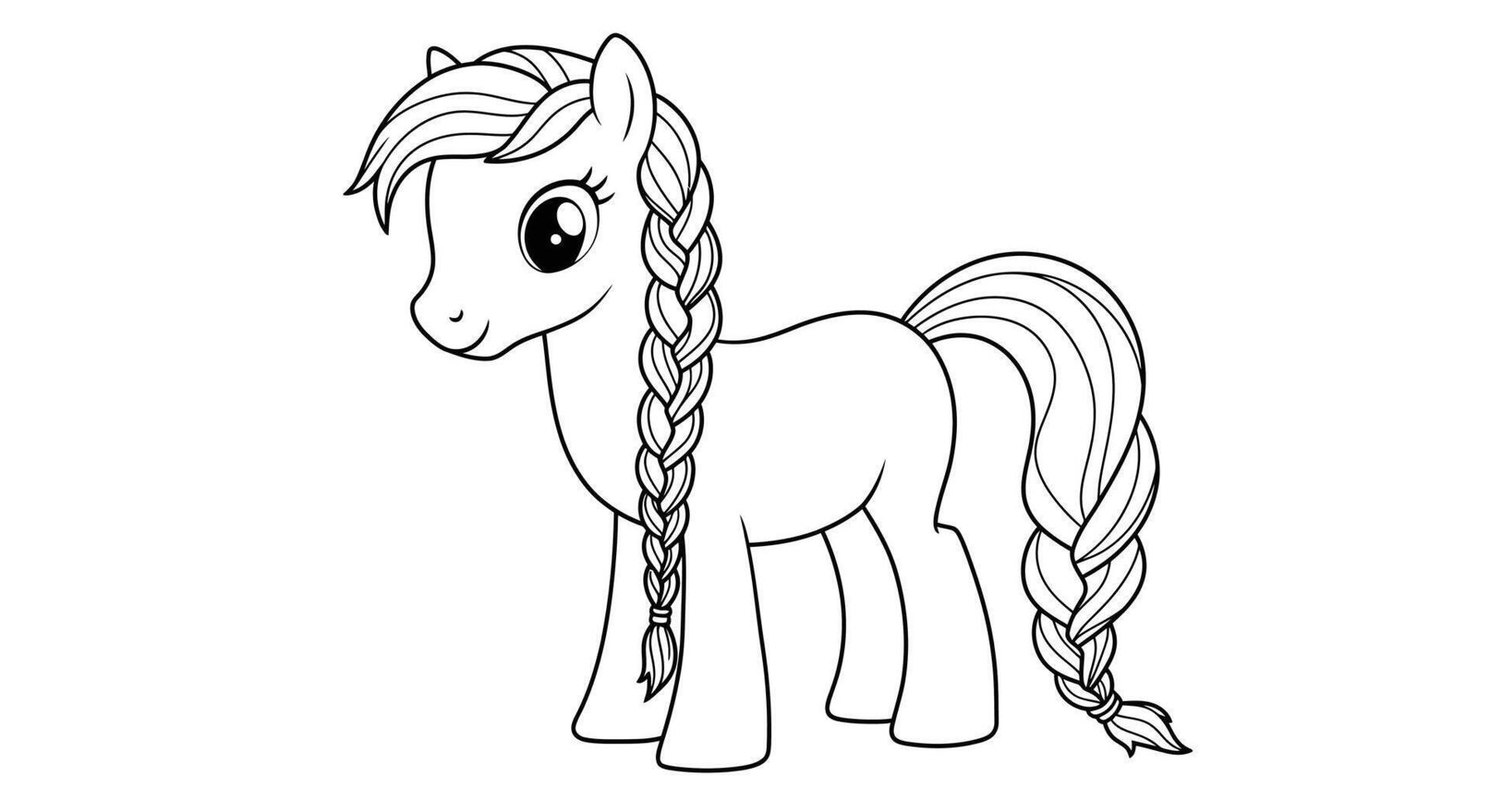Delightful coloring page showcasing a pony with braided mane perfect for children vector