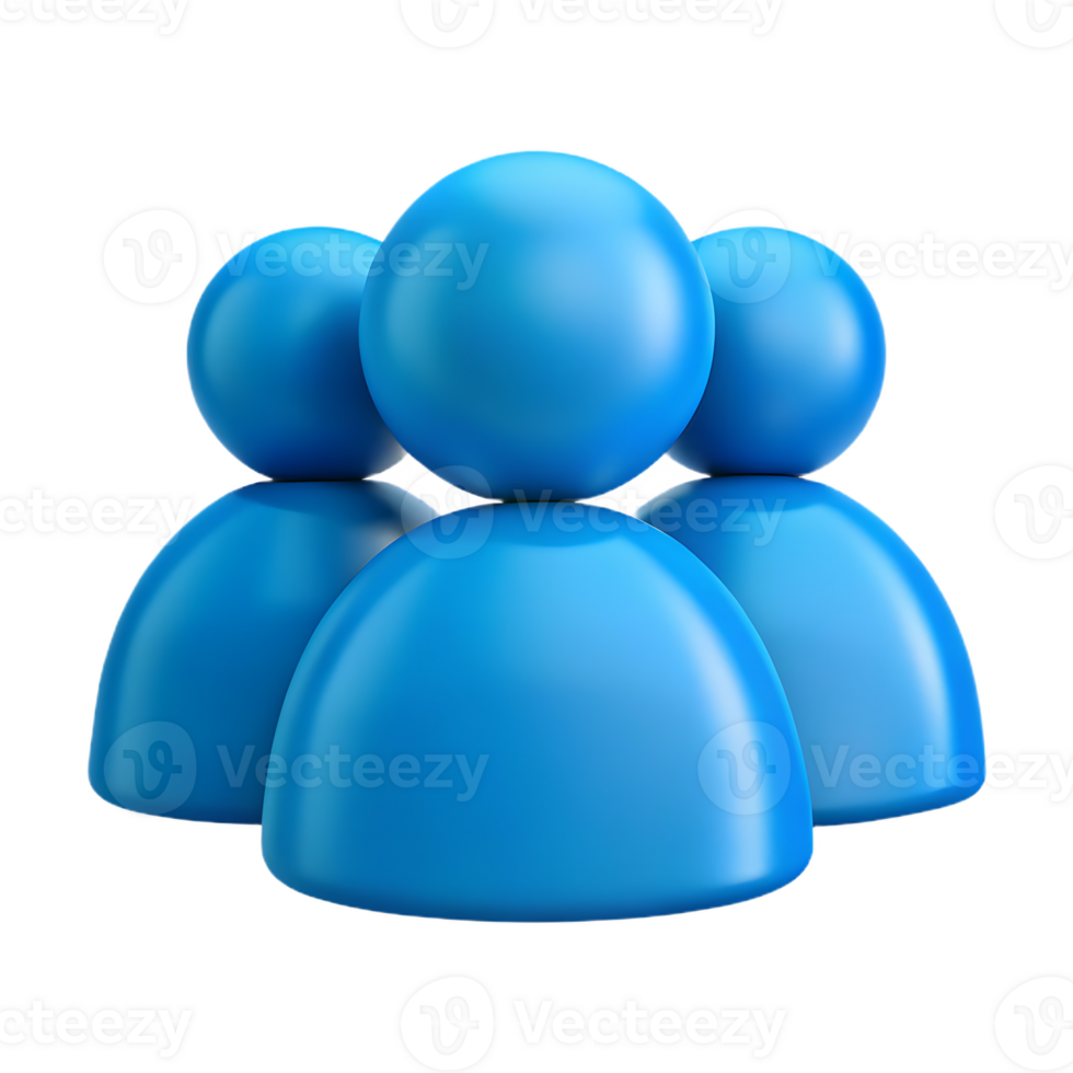 Three Blue Abstract Figures Standing Together in a Group Formation Render png