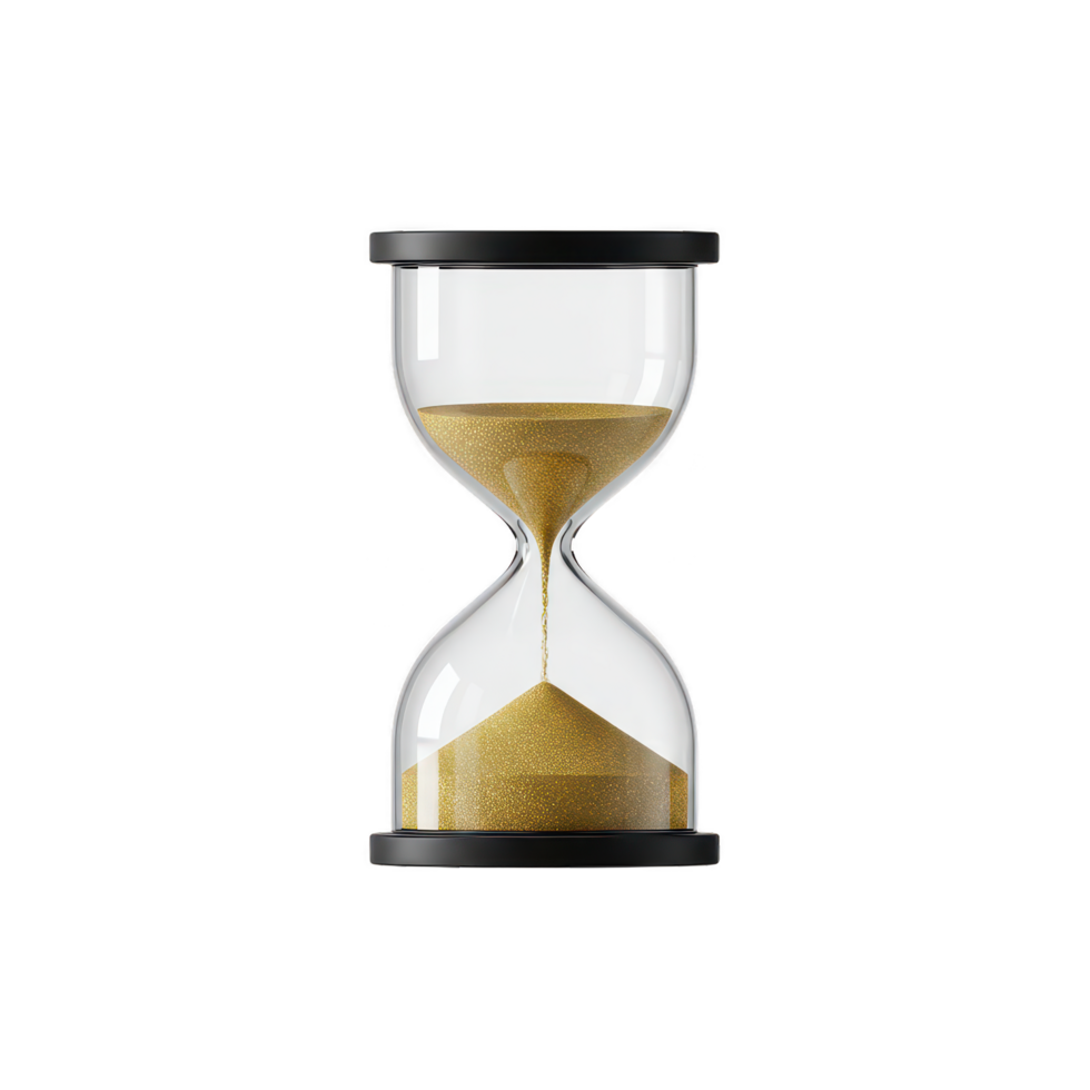 Modern icon of a gold hourglass representing countdown time passing deadlines or reflection on the year end. png