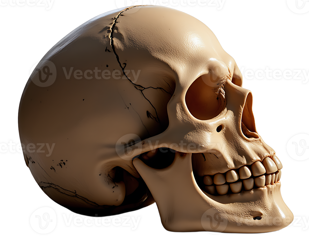Realistic Human Skull Side Profile Showing Bone Detail And Cracks Against A Transparent Background png