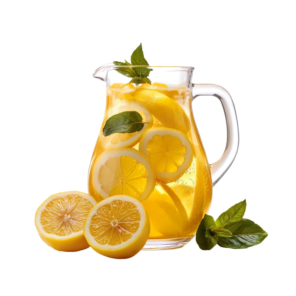 Refreshing Lemonade Pitcher with Mint isolated on transparent background png