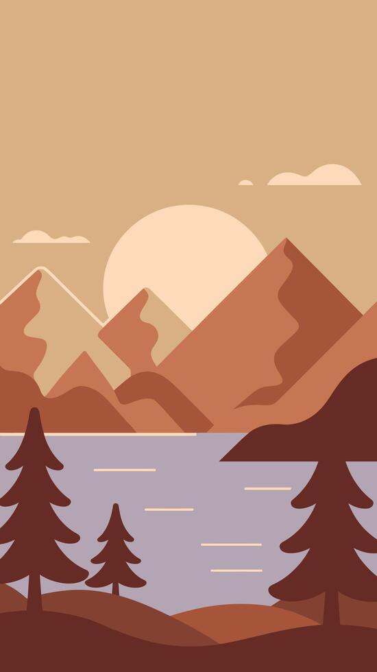 Mountains and trees create a scenic landscape vector