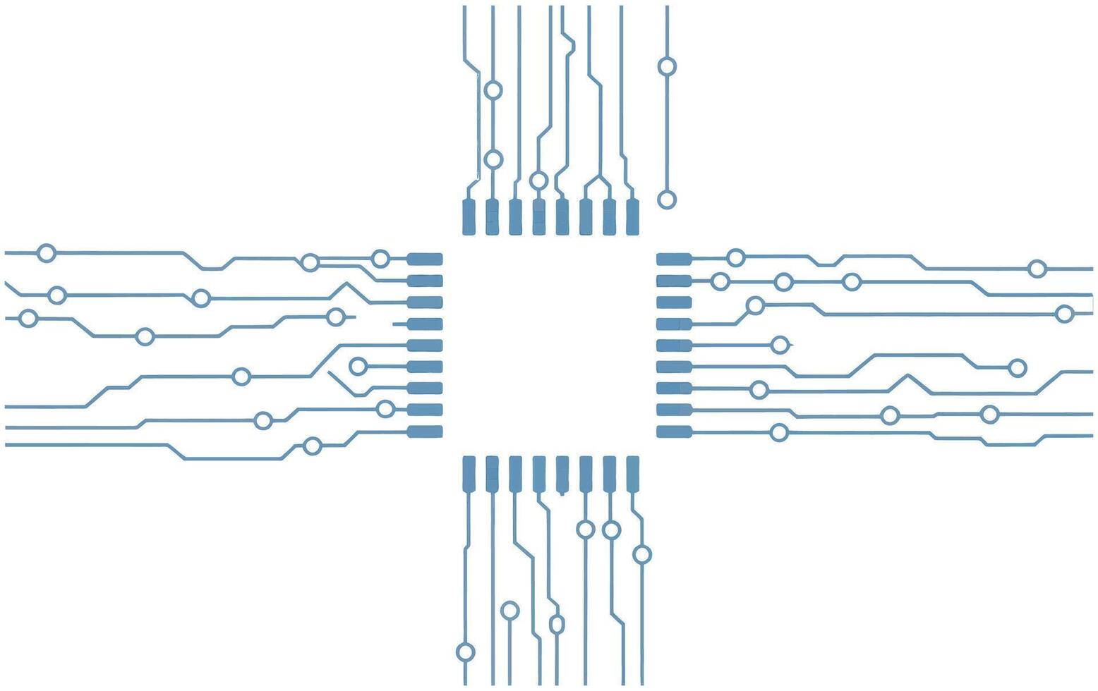 A detailed circuit board design with a central processor vector