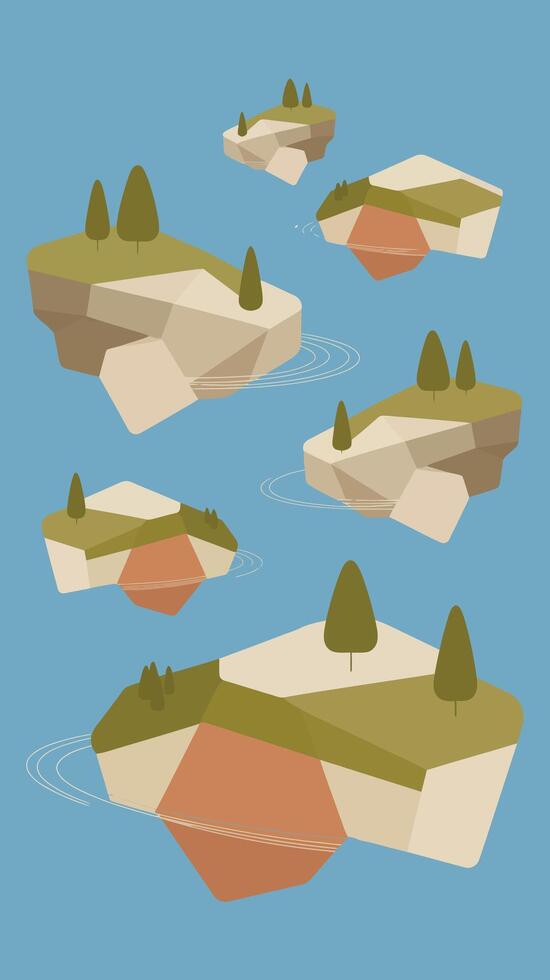 Floating islands create a whimsical landscape illustration vector