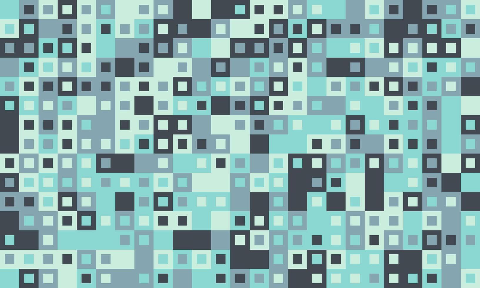Abstract pixel art background. Cooltoned geometric pattern of varying square sizes creates a dynamic, modern design. Ideal for websites, presentations, or textile prints. vector